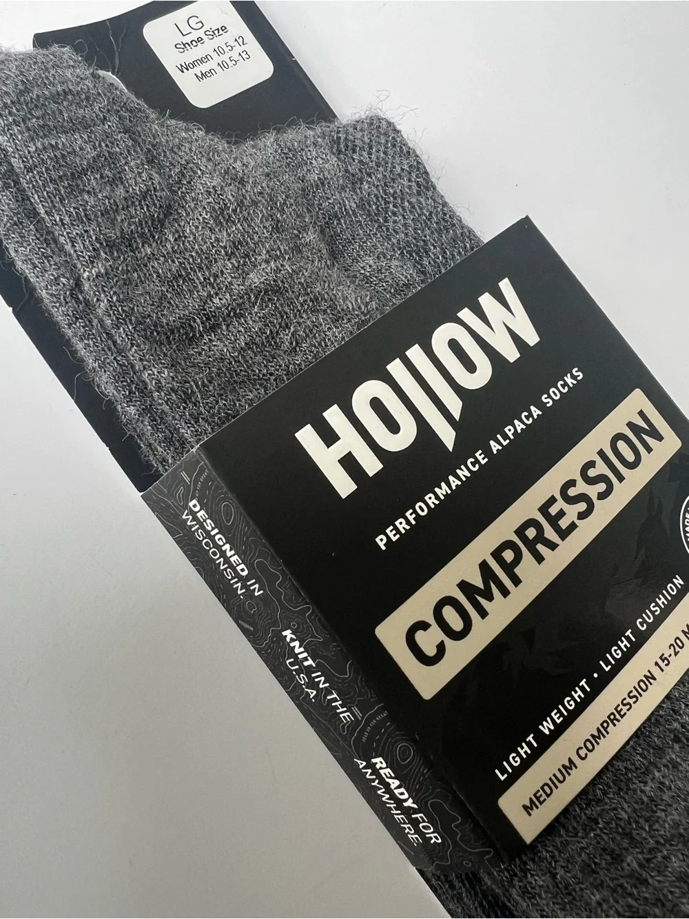 Baby Alpaca Hollow Compression Socks Gray Skiing Performance USA L